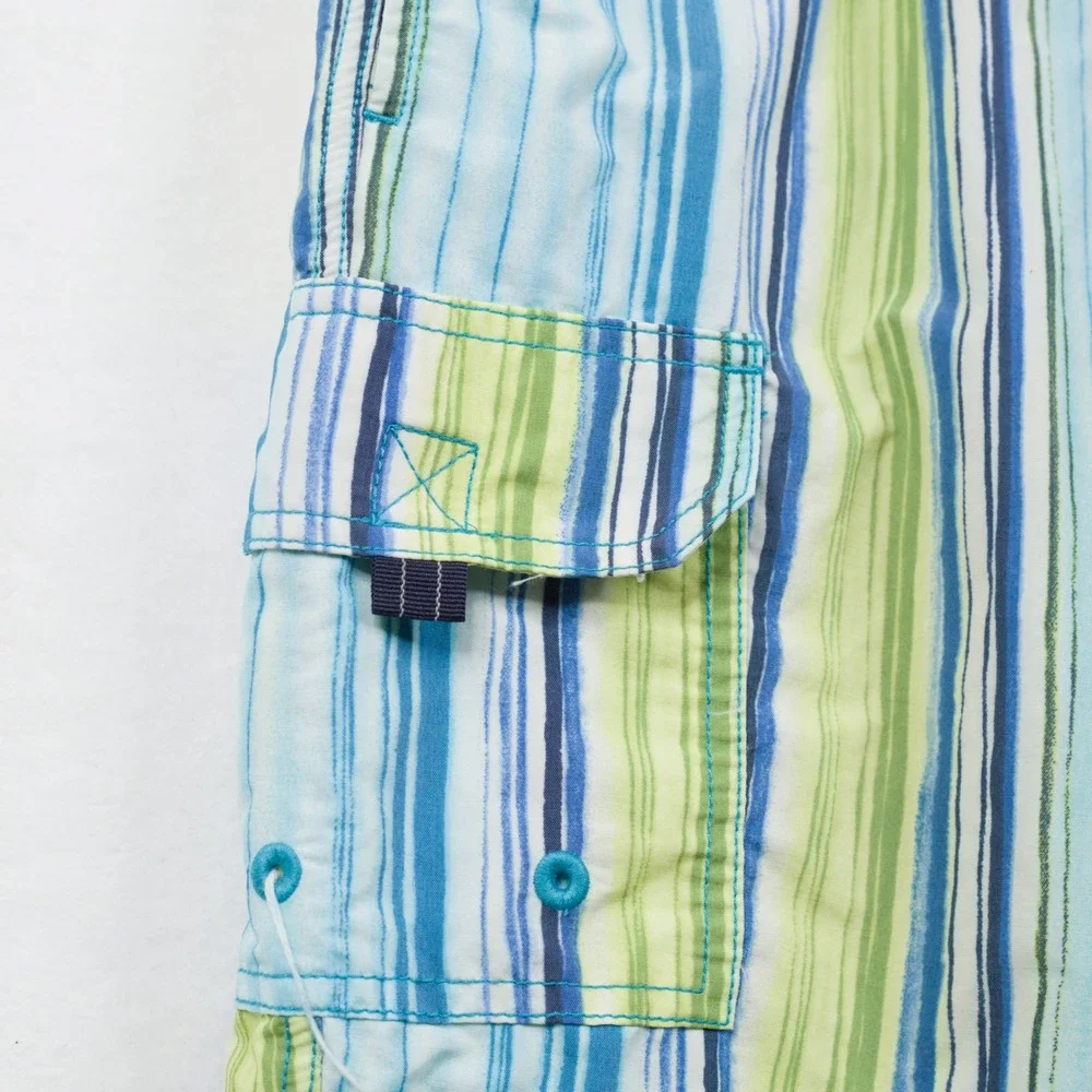 TOMMY BAHAMA Striped Mesh Lined Swim Trunks Cargo Pocket Blue‎ Green Sz XL